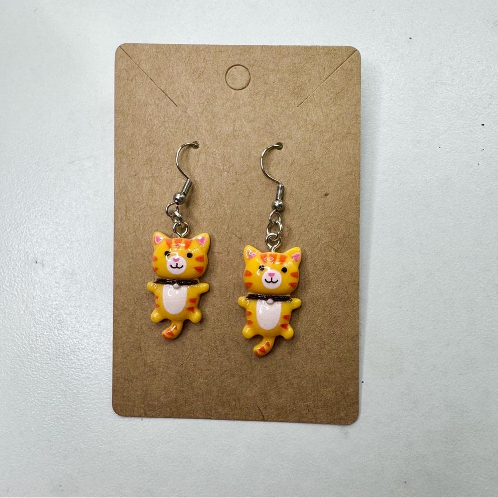 Orange kitty cat earrings